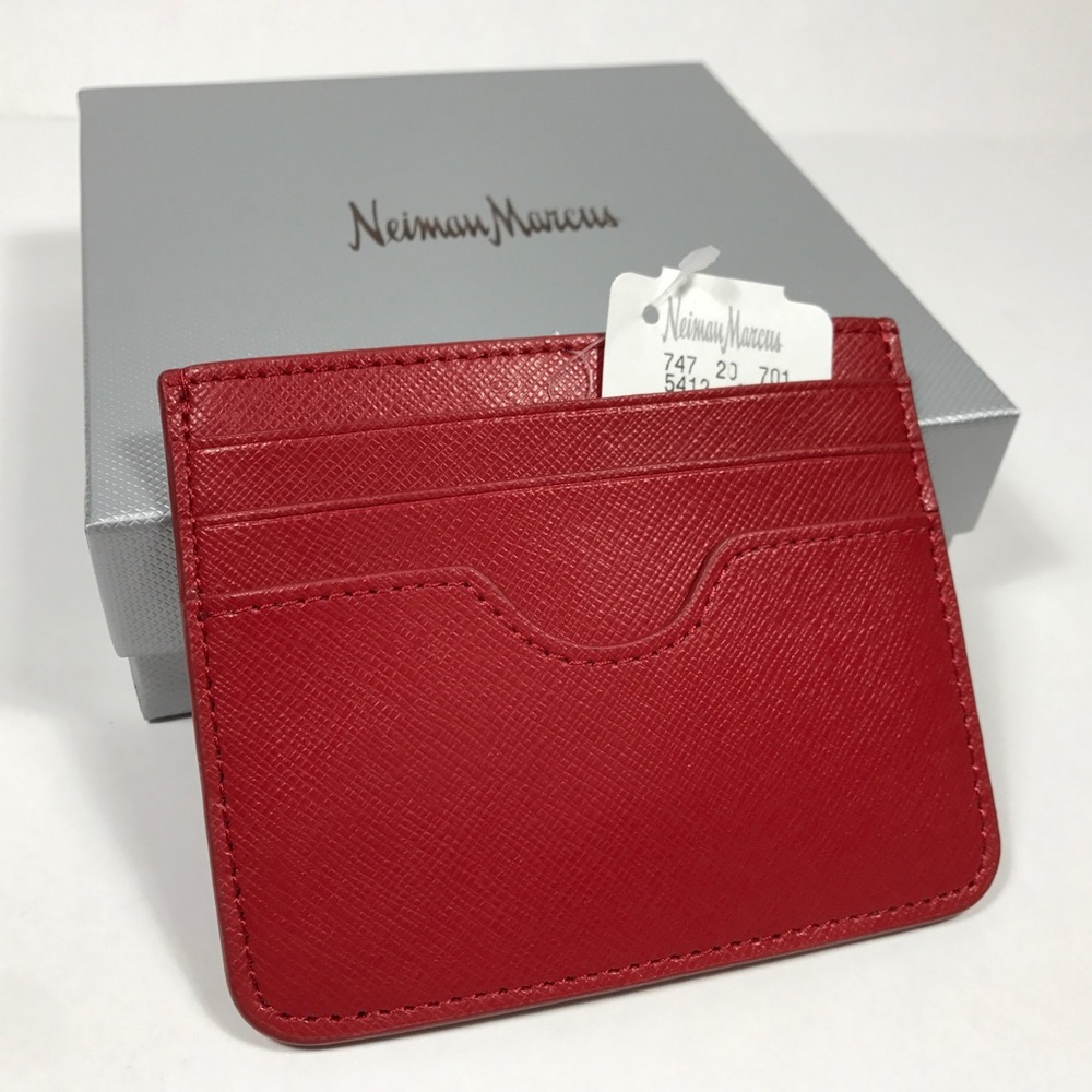 Neiman Marcus Slim Card Case Leather. Red